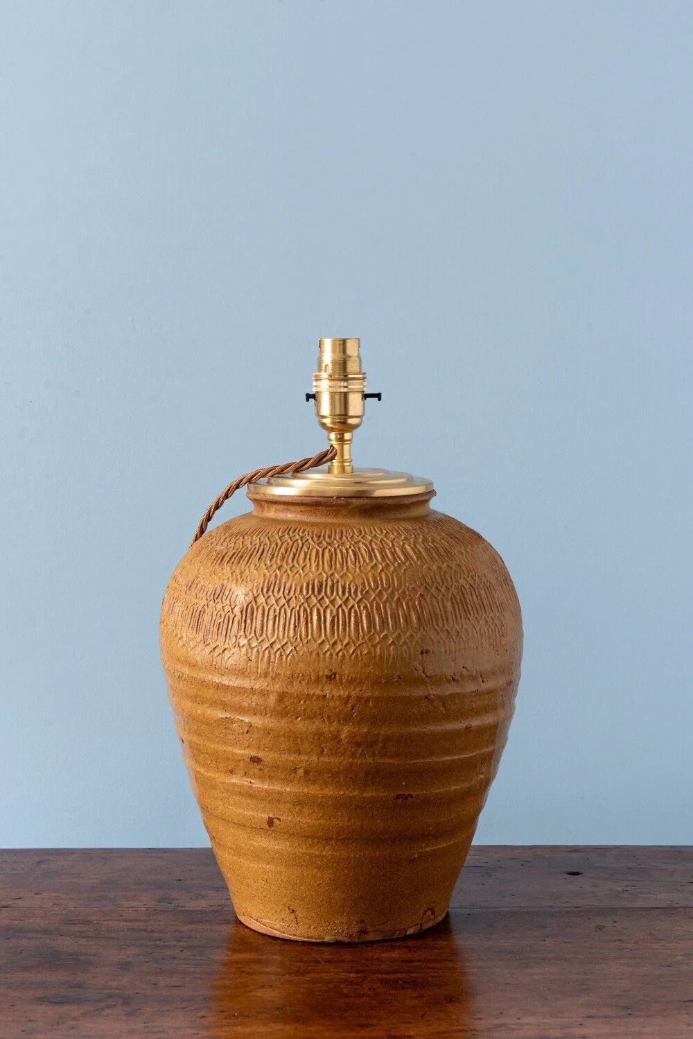 French Carved Stoneware Vase Table Lamp, Midcentury photo buy