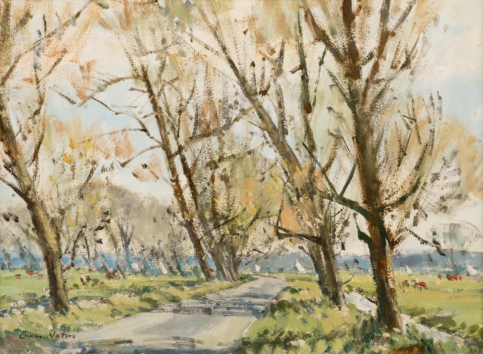 Owen Waters (1916 2004) 1962 Oil, Yachts Seen Through Trees photo furniture