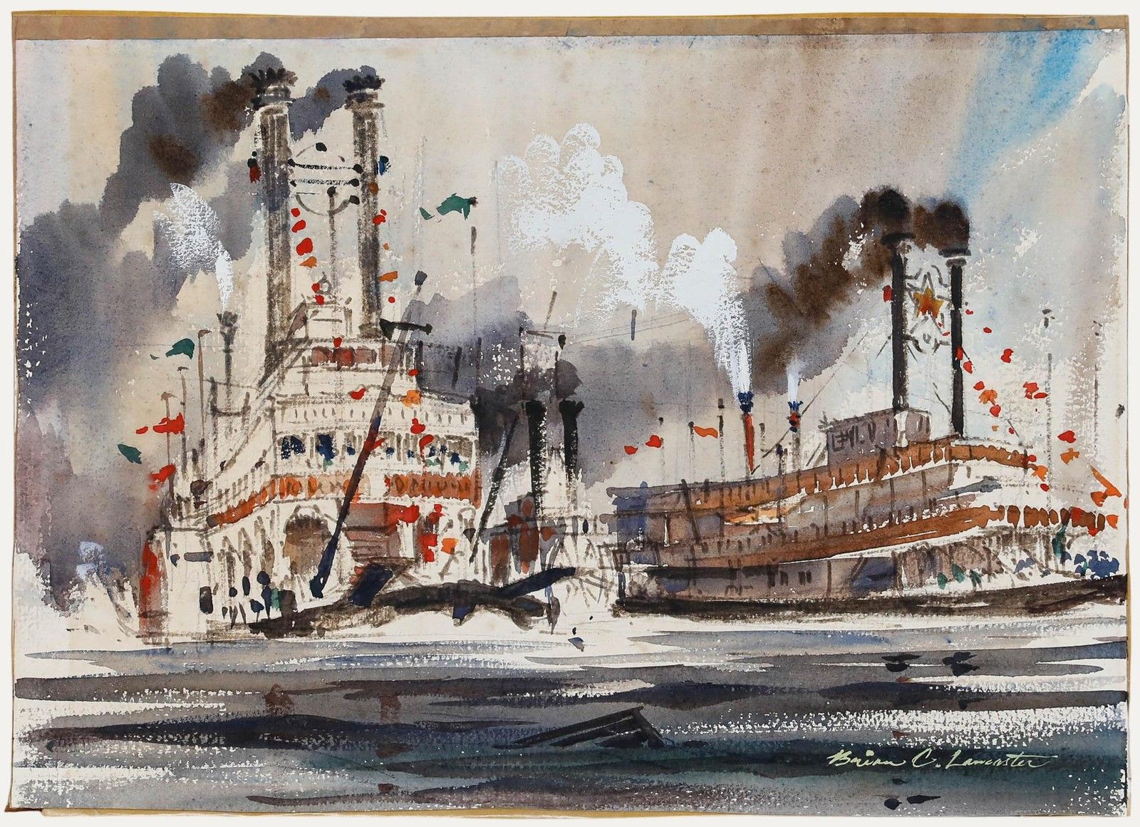 Brian Christy Lancaster (1931 2005) Watercolour, Paddle Steamers