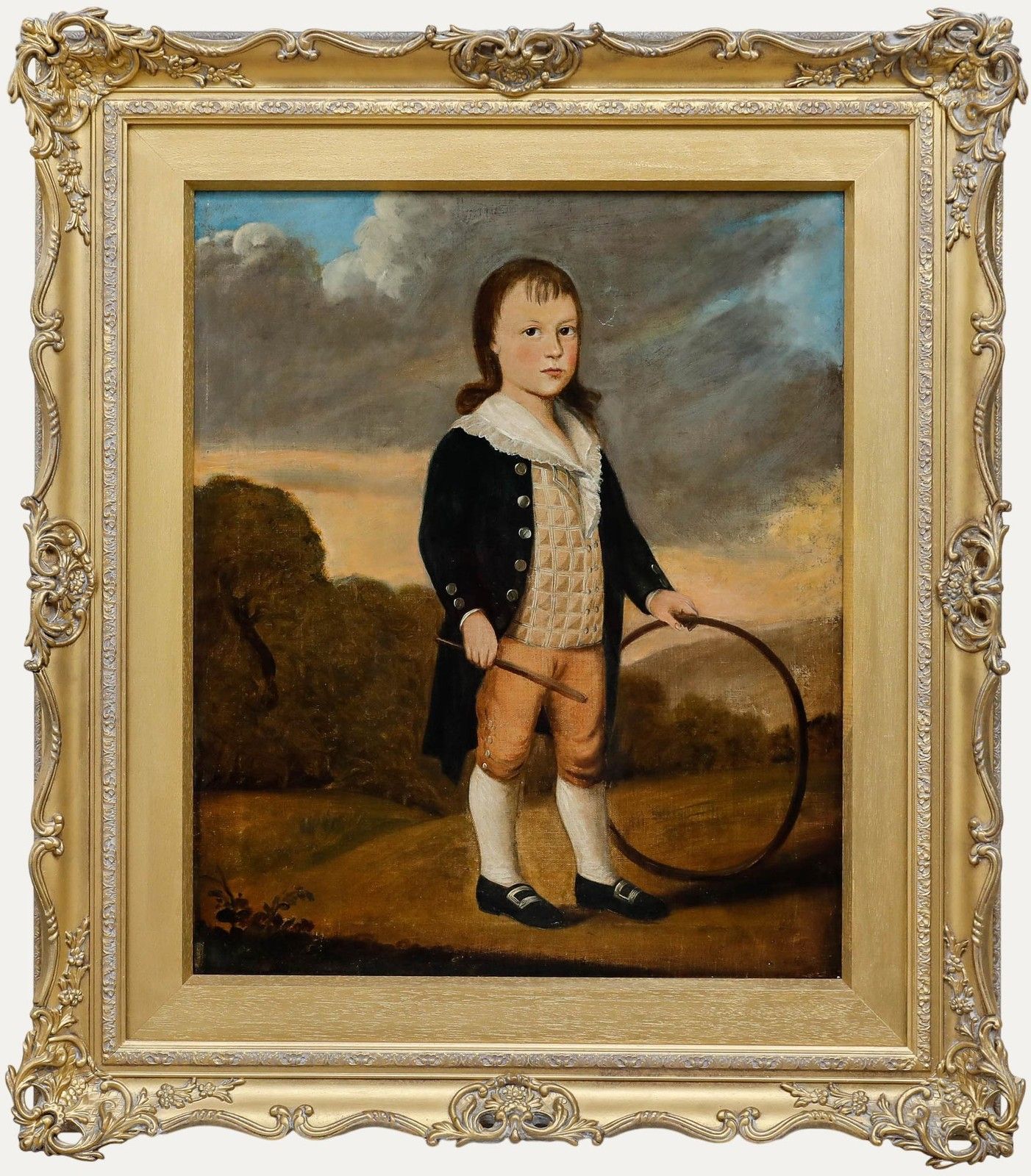 English School 18th Century Oil Boy With A Hoop