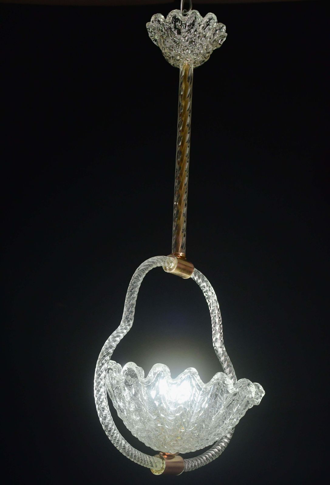 Charming Art Decò Barovier & Toso Pendant Light Chandelier Murano Glass, 1950s photo 1341.0