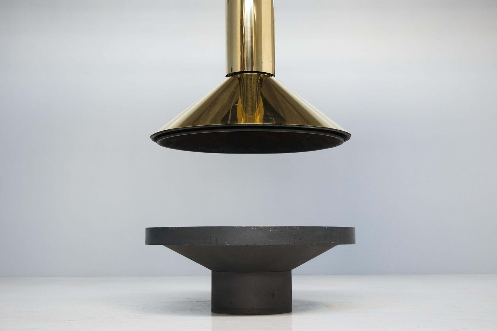 Mid Century Freestanding Brass Fireplace, France, 1975 photo buy