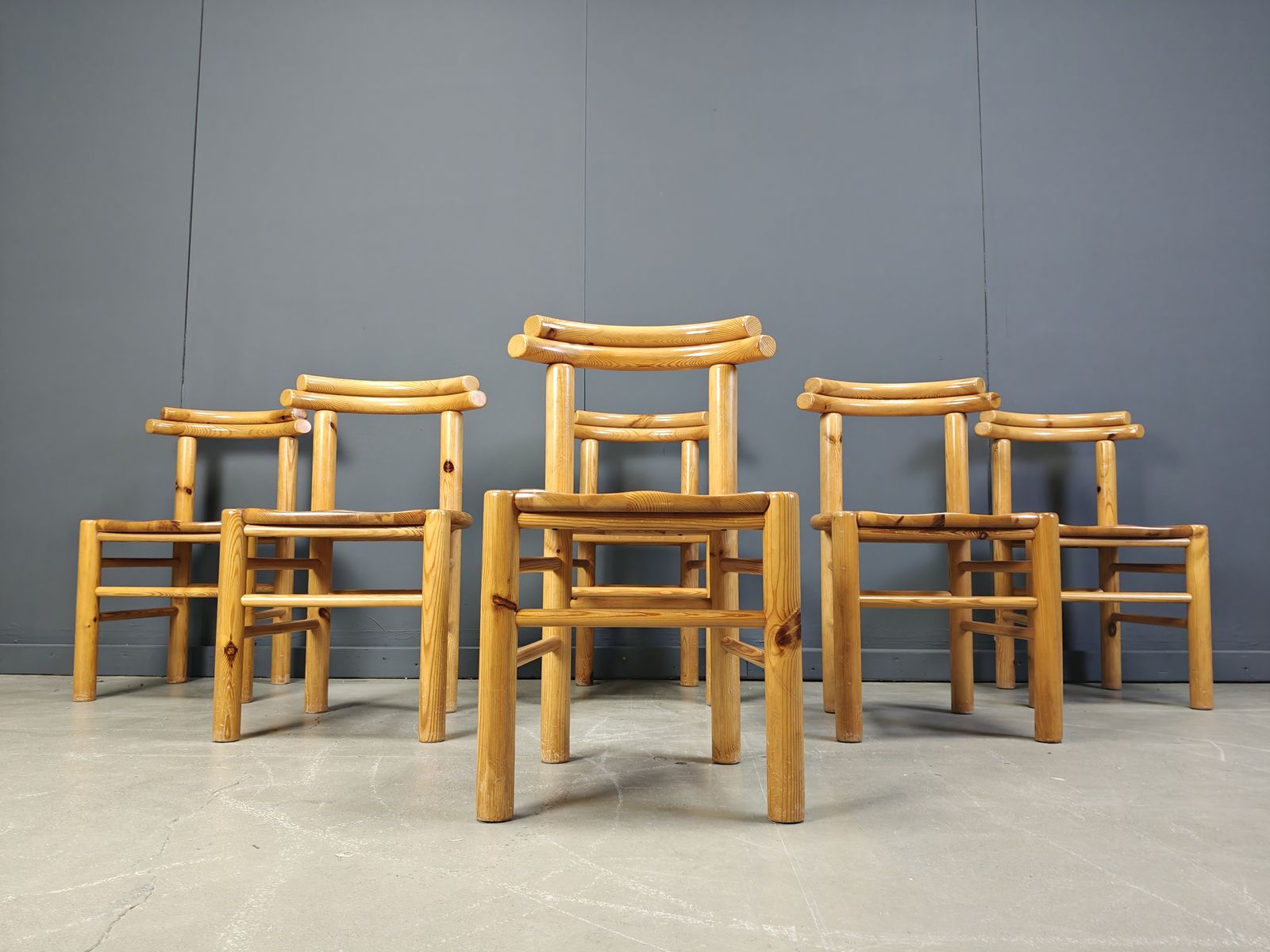Vintage Pine Wood Dining Chairs   1980s   Set Of 6 photo vinterior