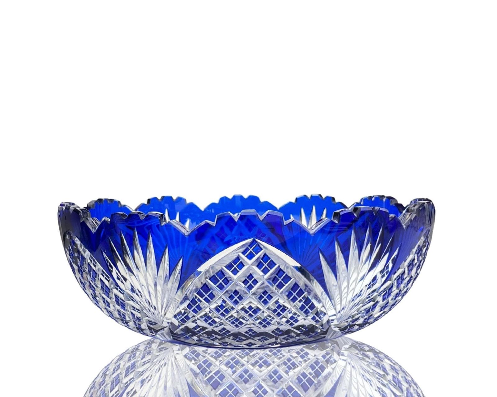 Val Saint Lambert Kristallen Schaal | Blauw Geslepen Kristal | Vintage