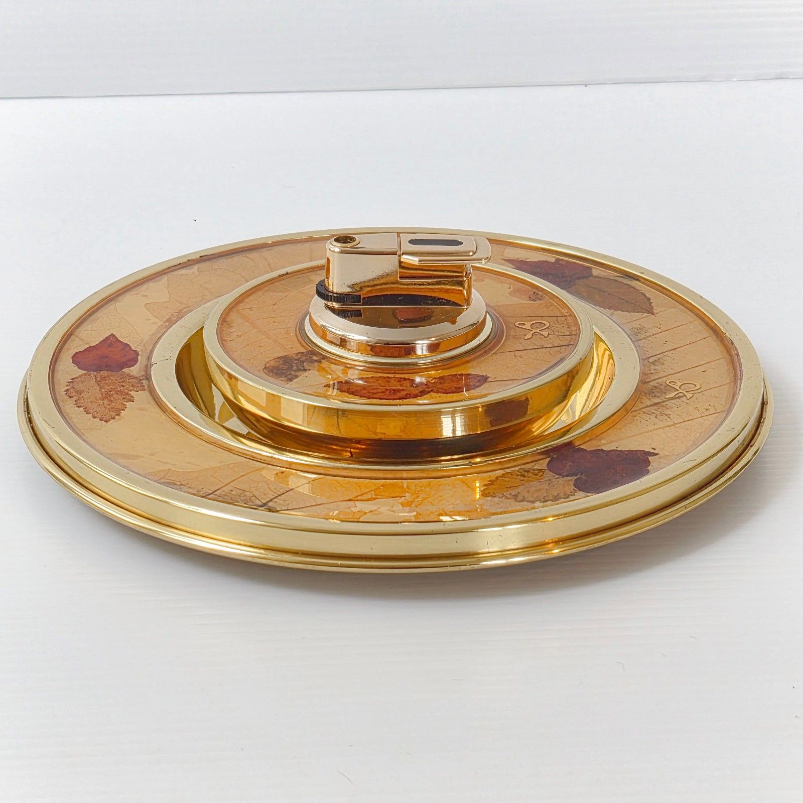 Vintage Italian 1960s Gold Brass 60s Retro 1960s Lighter & Ashtray Set