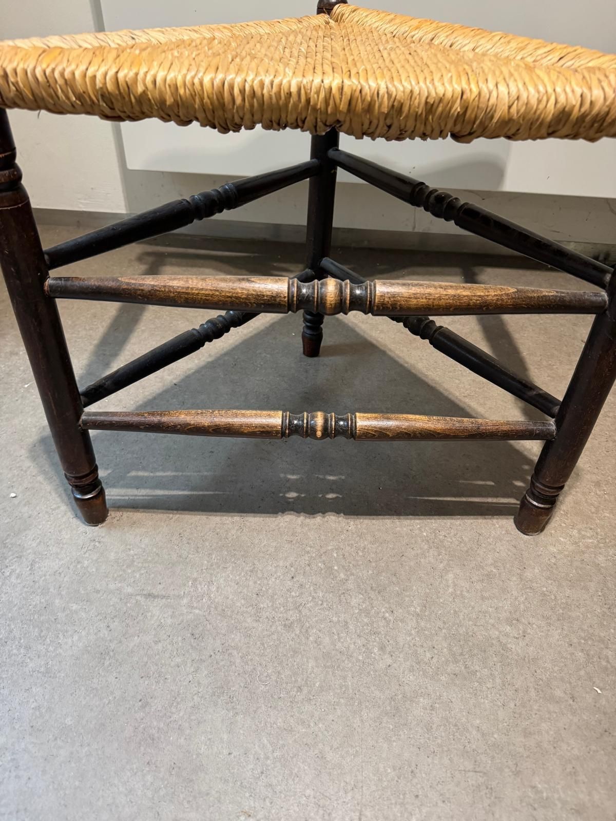 Two Rush Seat Knitting Armchair In An Antique Edwardian Style Triangular Corner Chair, 1900s photo vinterior