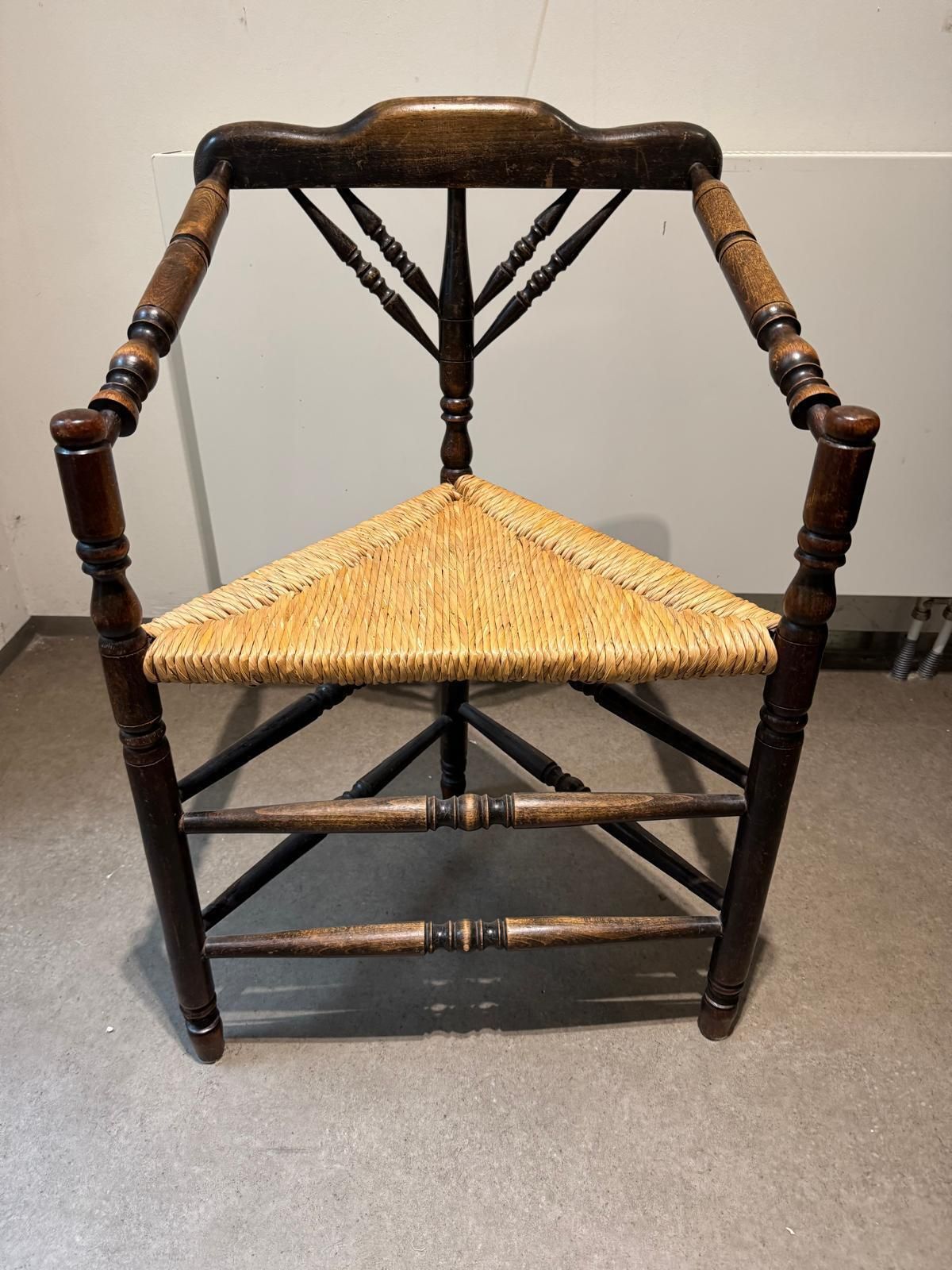 Two Rush Seat Knitting Armchair In An Antique Edwardian Style Triangular Corner Chair, 1900s photo buy