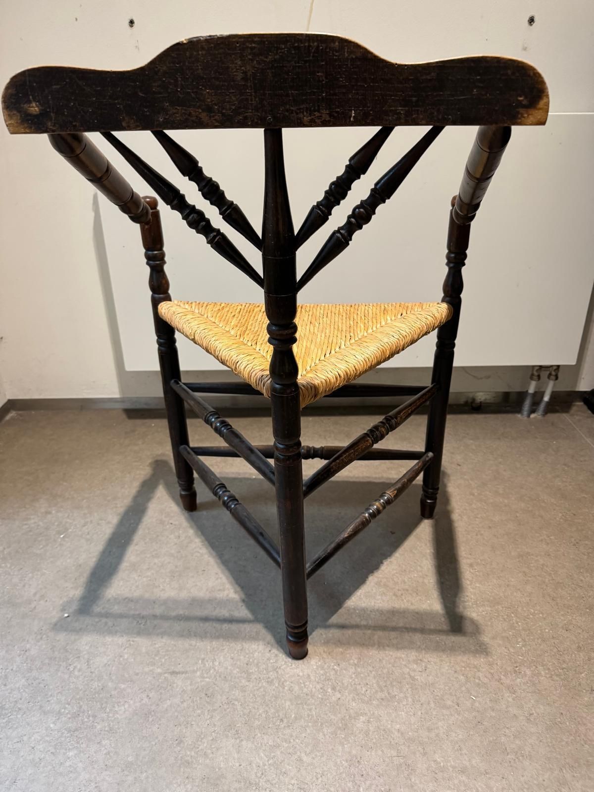 Two Rush Seat Knitting Armchair In An Antique Edwardian Style Triangular Corner Chair, 1900s photo vintage