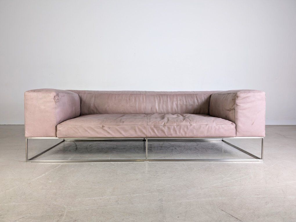 Original Living Divani Ile Cube Leather Sofa Couch Two Seater Design photo for sale