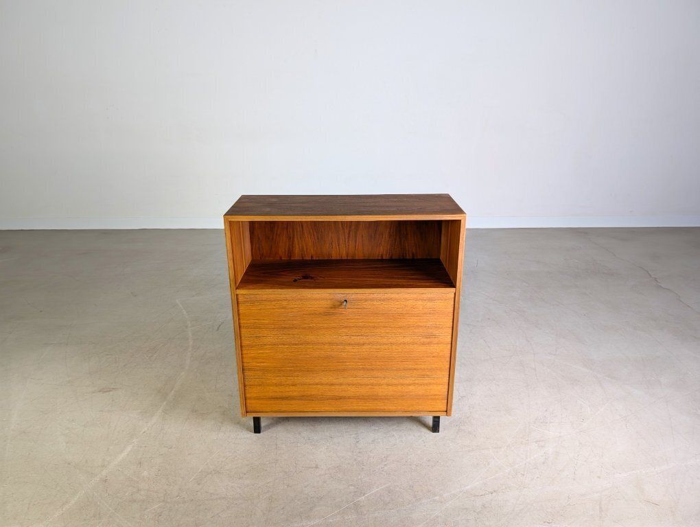 Original Midcentury Sideboard Bar Compartment Walnut Chest Of Drawers Vintage photo for sale