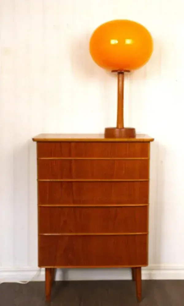 Large Glass And Teak Table Lamp By Uno & östen Kristiansson For Luxus, 1960s photo furniture