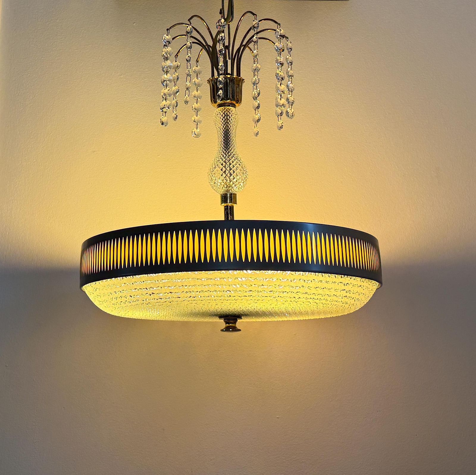 photo for sale Vintage Brass And Glass Pendant   Mid Century   Hollywood Regency   Space Age   Chandelier