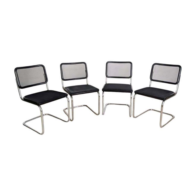 Original Set Of 4 Thonet Chairs S32n Mesh Design Cantilever