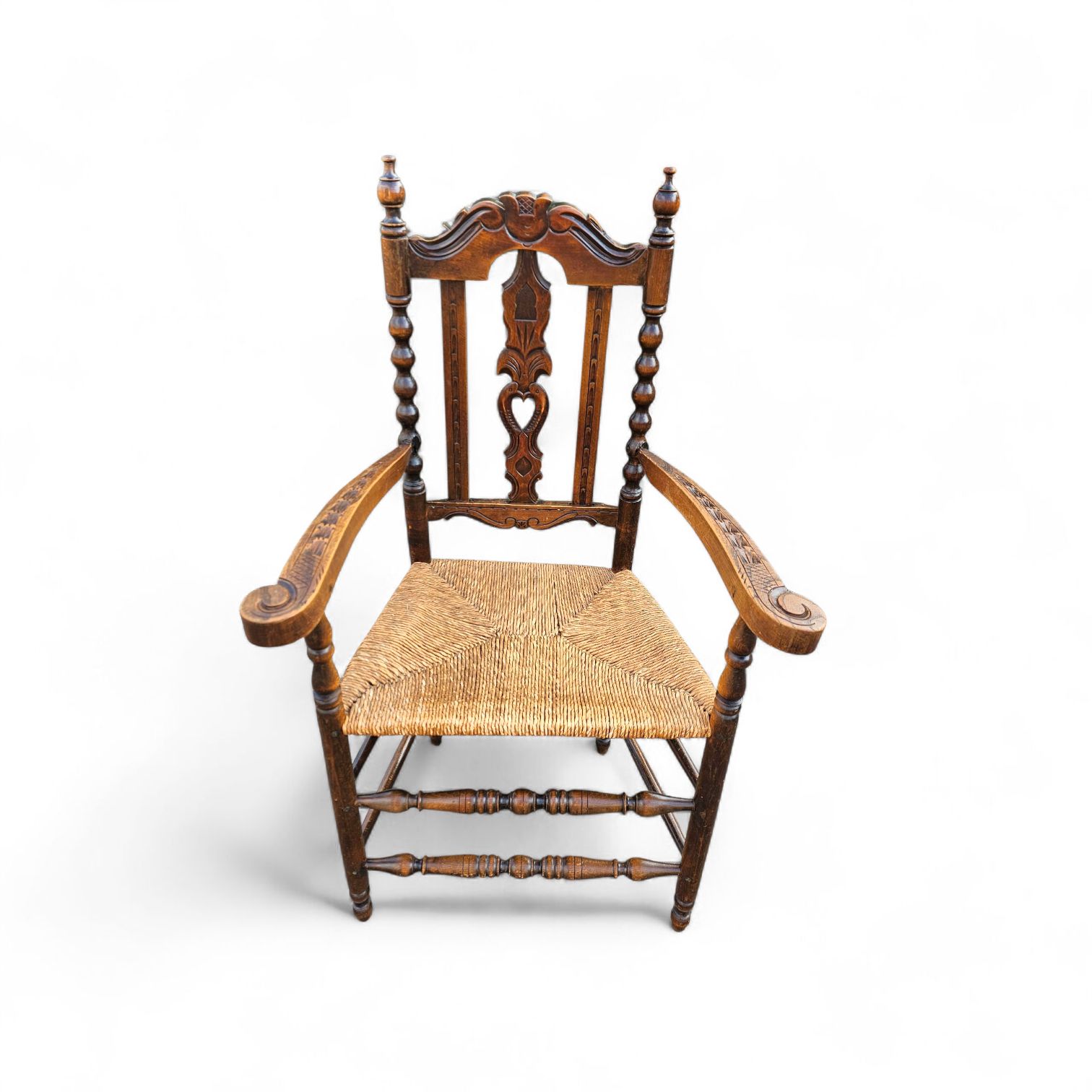 photo furniture 8 ( 2 X Armrest ) X Ornate Wood / Bobbin / Wicker Dining Chair / Studded Chairs
