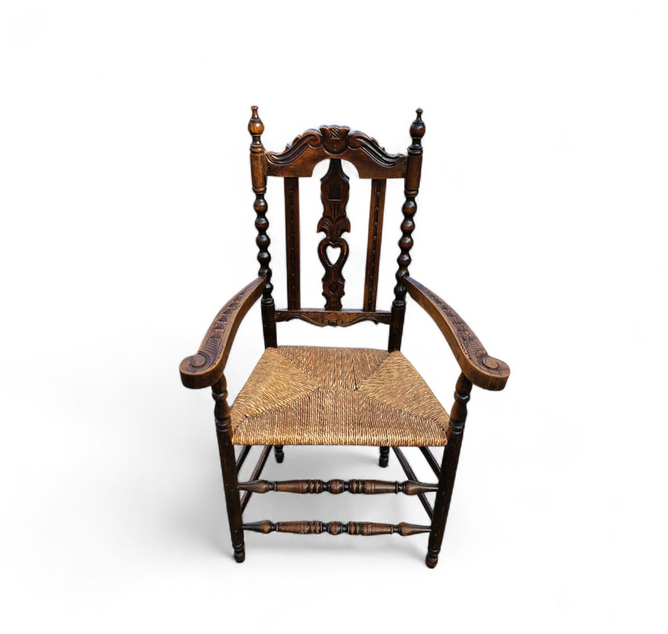 photo for sale 8 ( 2 X Armrest ) X Ornate Wood / Bobbin / Wicker Dining Chair / Studded Chairs