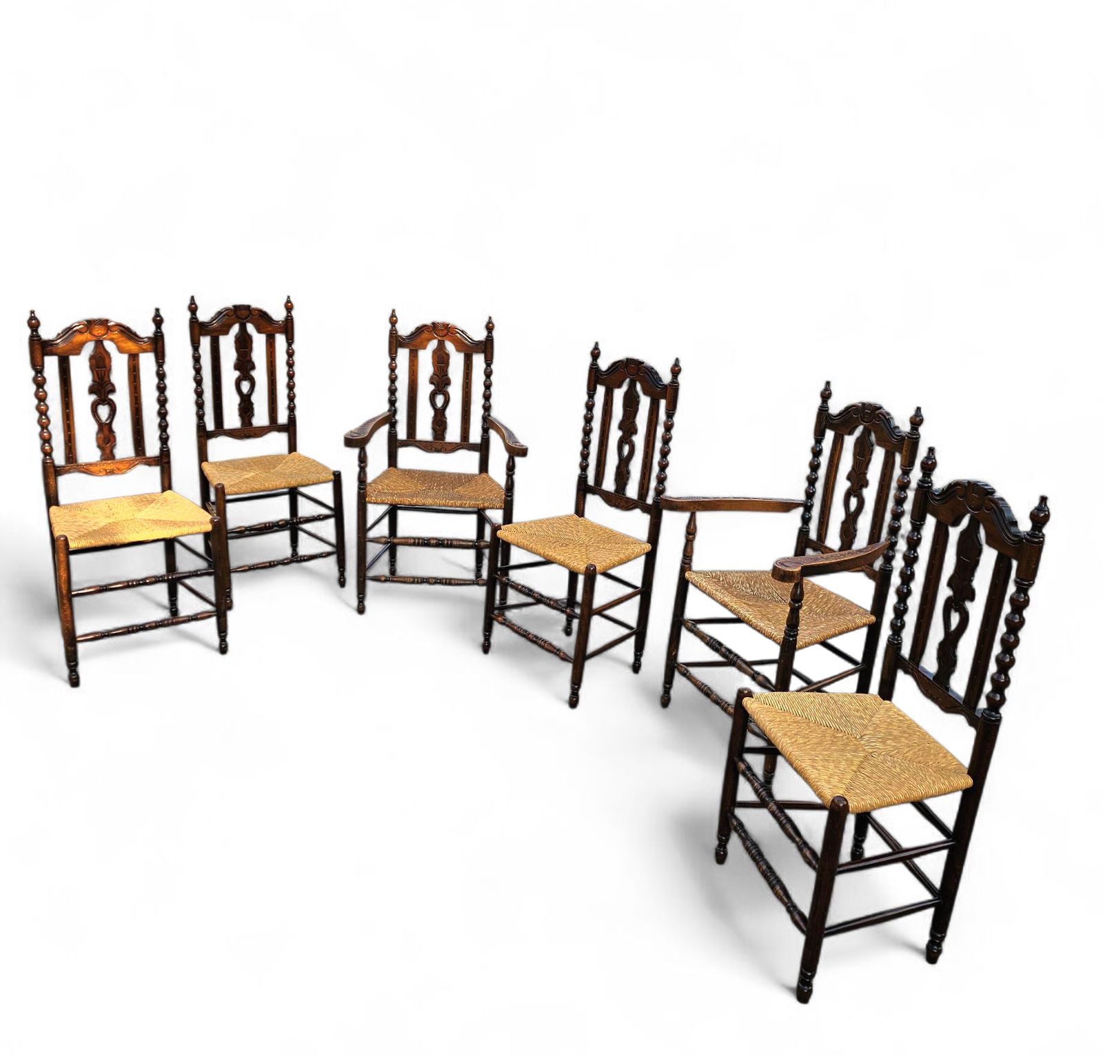 Furniture 8 ( 2 X Armrest ) X Ornate Wood / Bobbin / Wicker Dining Chair / Studded Chairs photo