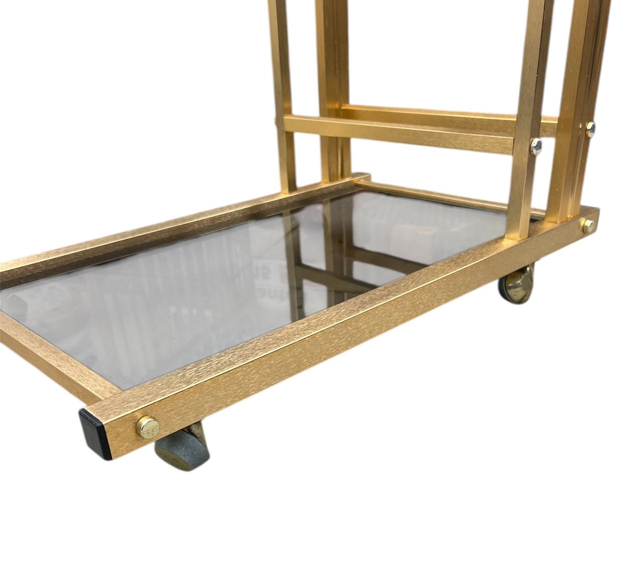 Mid Century Italian Bar Cart Gold Brushed Steel With Smoked Glass Shelves Attributed To Romeo Rega Italian Designer photo furniture