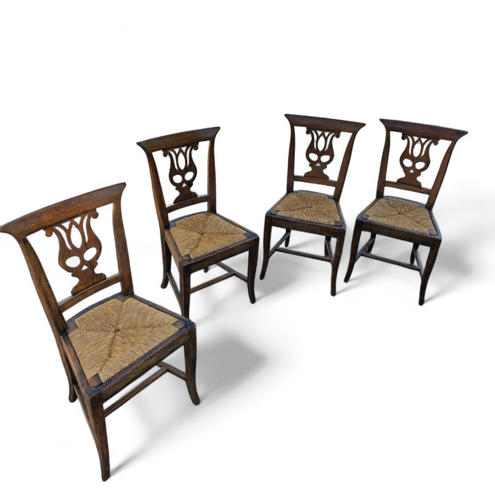 4 X Elm Dining Chair With A Carved Back Frame In A Rosette / France / 1890 1900 photo furniture