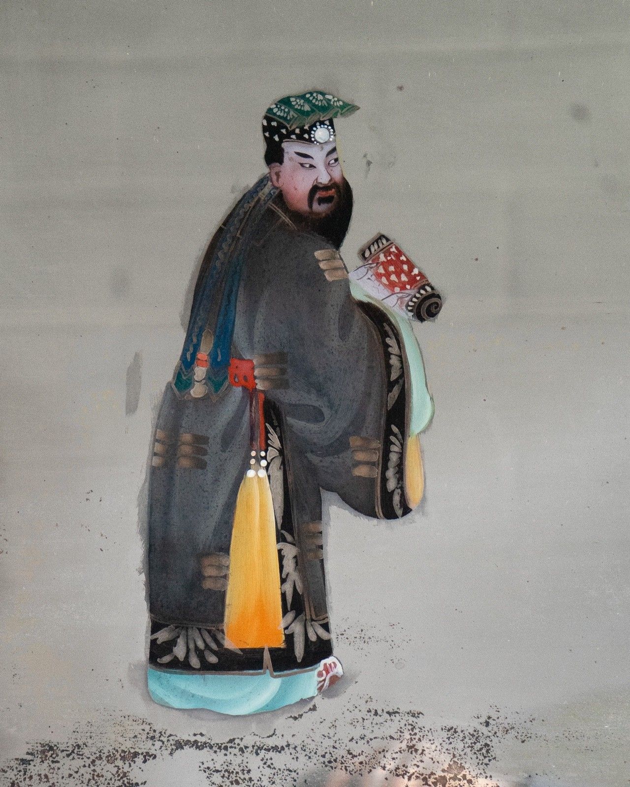 Large Antique Chinese Export Reverse Painted Mirror, Glass Painting 19th Century photo buy