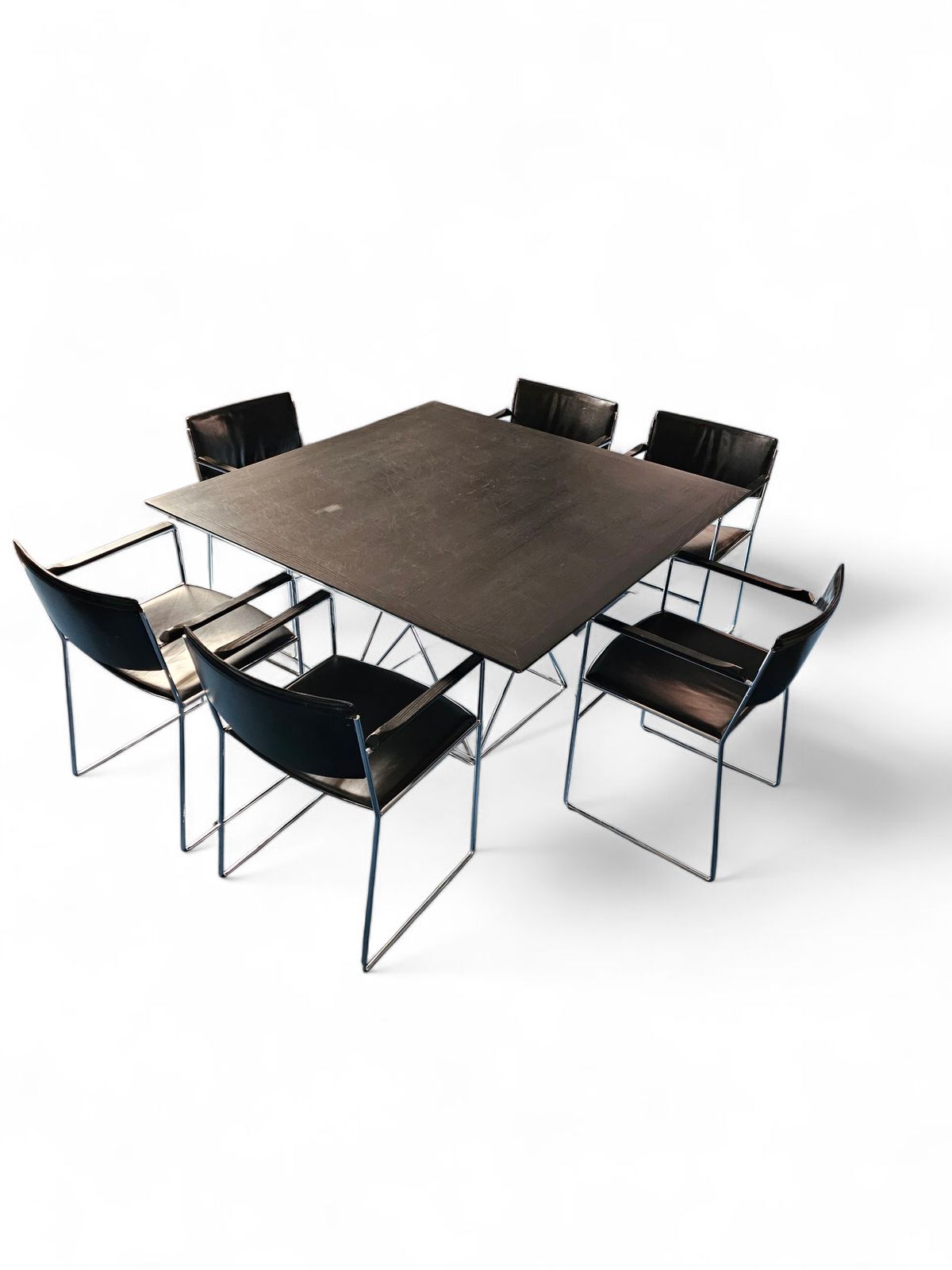 Arco Dining Set By Arnold Merckx With A Rare Arco Matching Table 1980s Black Leather / Black Top photo furniture