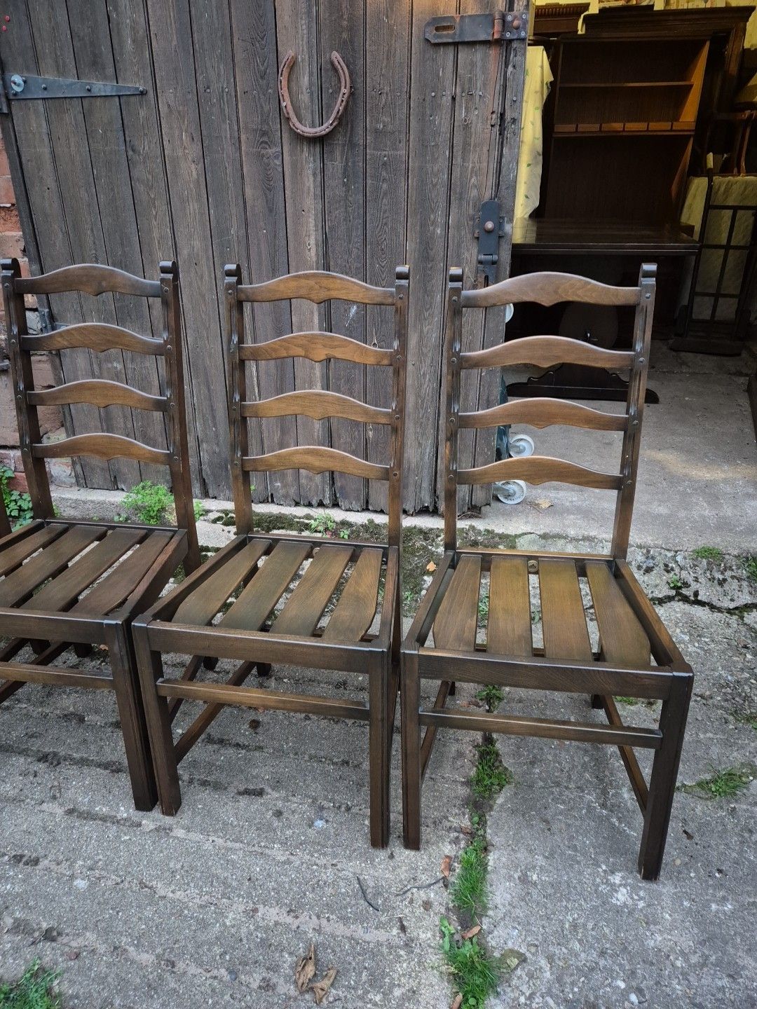 Set Of 4 1970s Ercol 715 Ladderback Dining Chairs Dark Finish, No Cushions. photo for sale