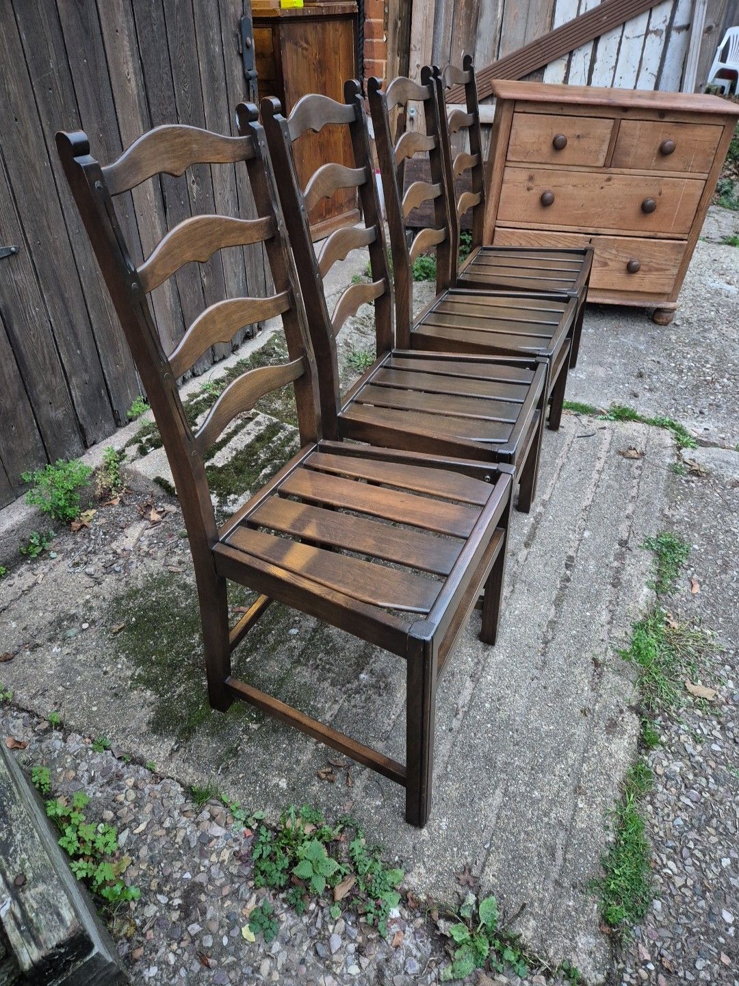 Set Of 4 1970s Ercol 715 Ladderback Dining Chairs Dark Finish, No Cushions. photo 285.0