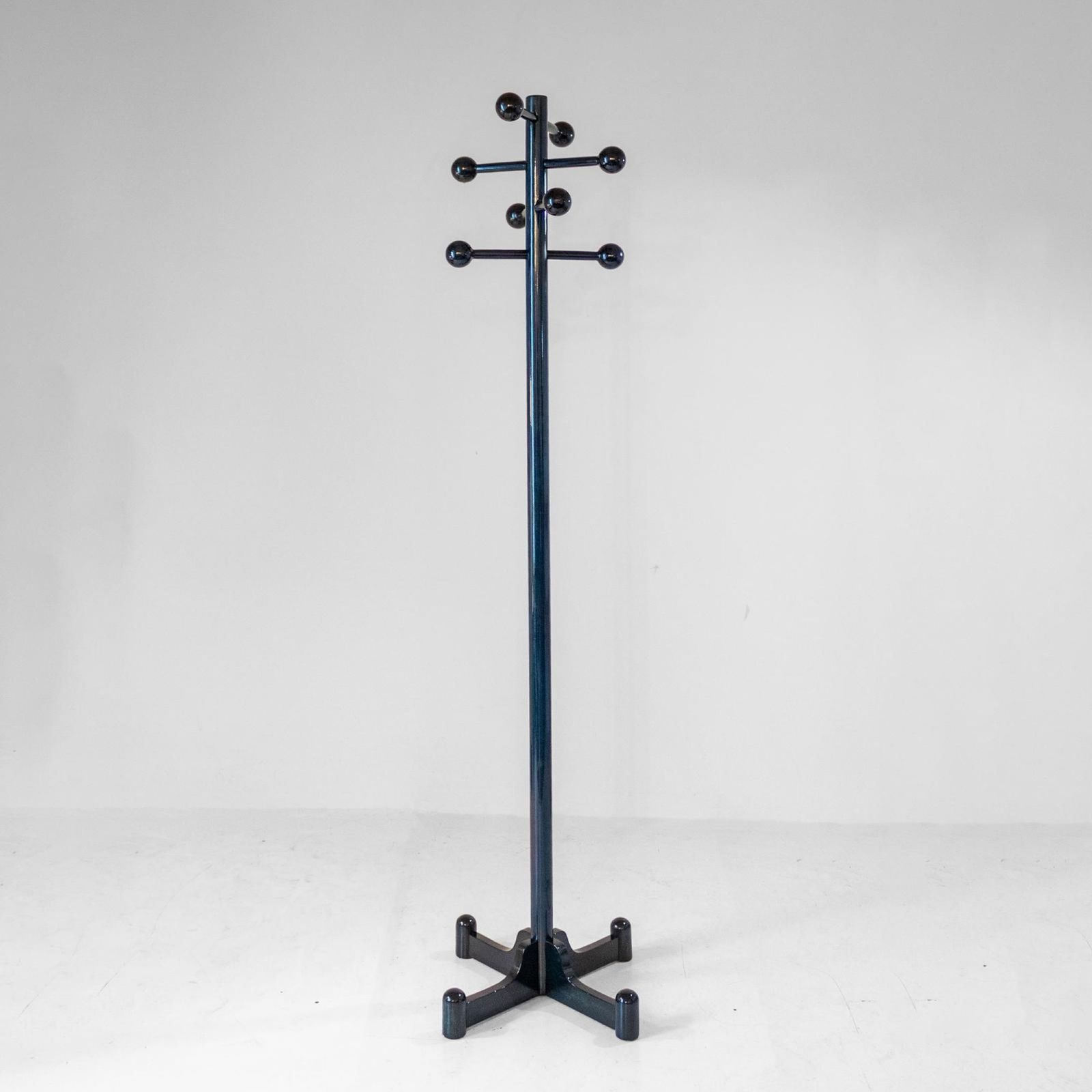1970s Italian Modern Dark Green Glazed Wood Coat Rack