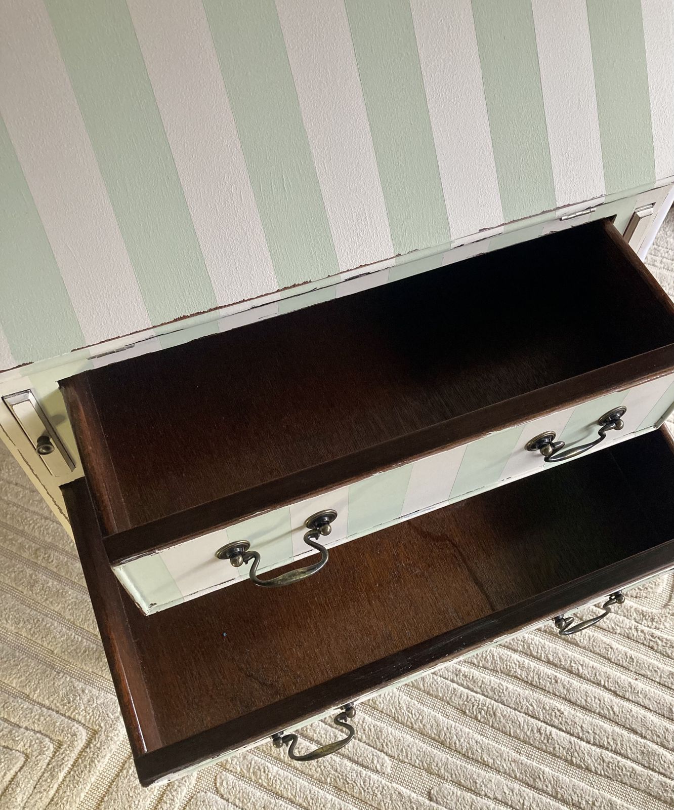 Vintage Bureau With Hand Painted Stripes In F&B Vert De Terre photo 245.0