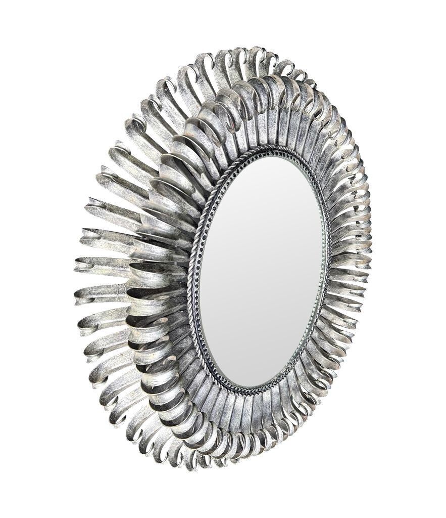 A Spanish 1960s Silvered Metal Oval Landscape Or Portrait Eyelash Mirror photo vintage
