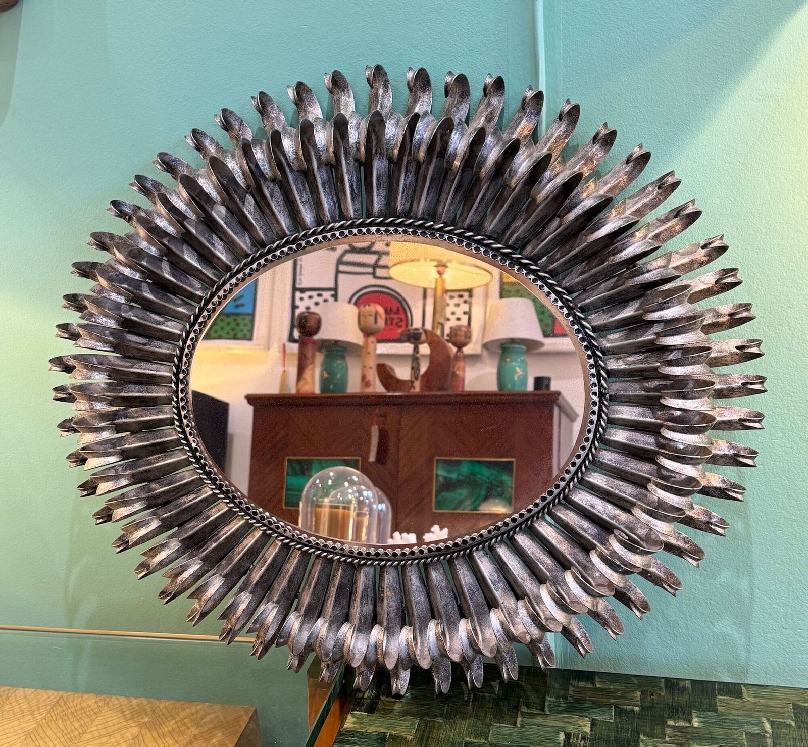 Home Decor A Spanish 1960s Silvered Metal Oval Landscape Or Portrait Eyelash Mirror photo