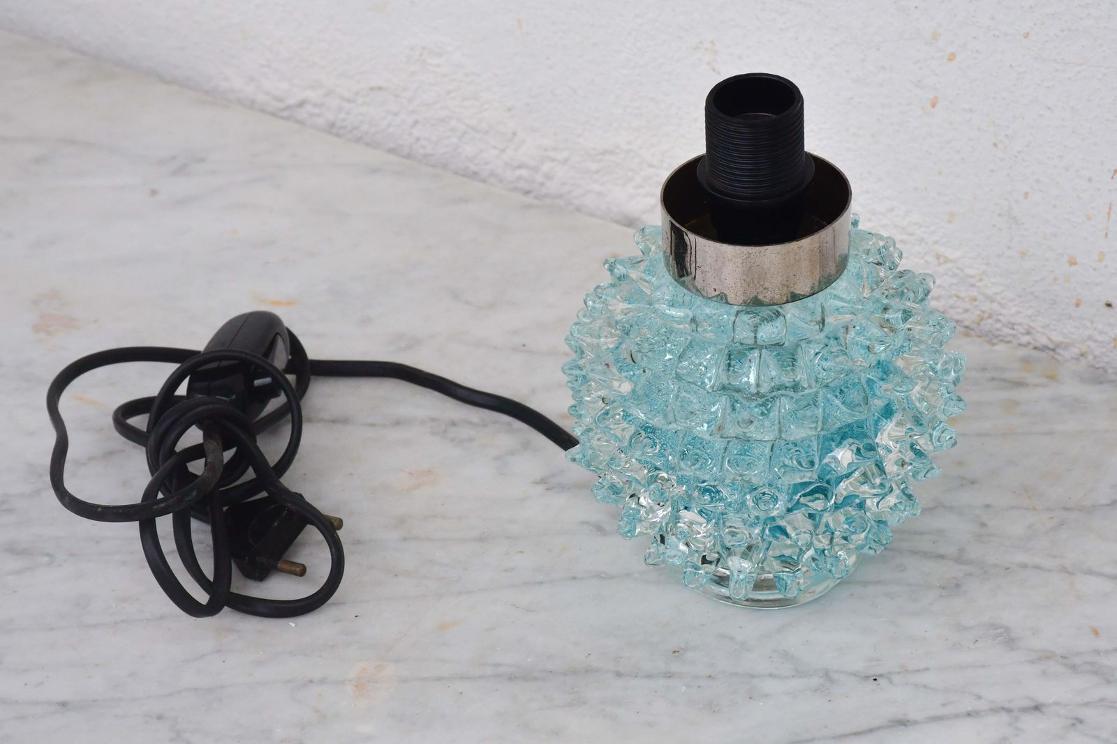 photo for sale Rare Blu Table Lamp In Rostrato Murano Glass Vase For Barovier & Toso, 1950s