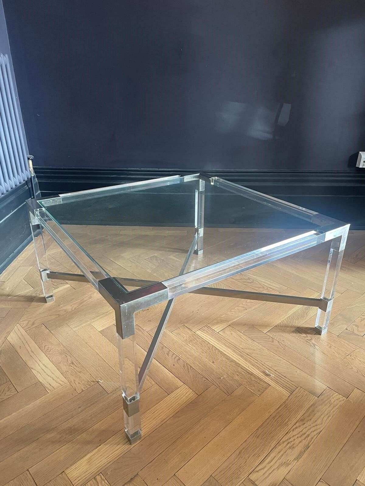 1 Of 2 Chrome & Lucite Coffee Tables photo vinterior