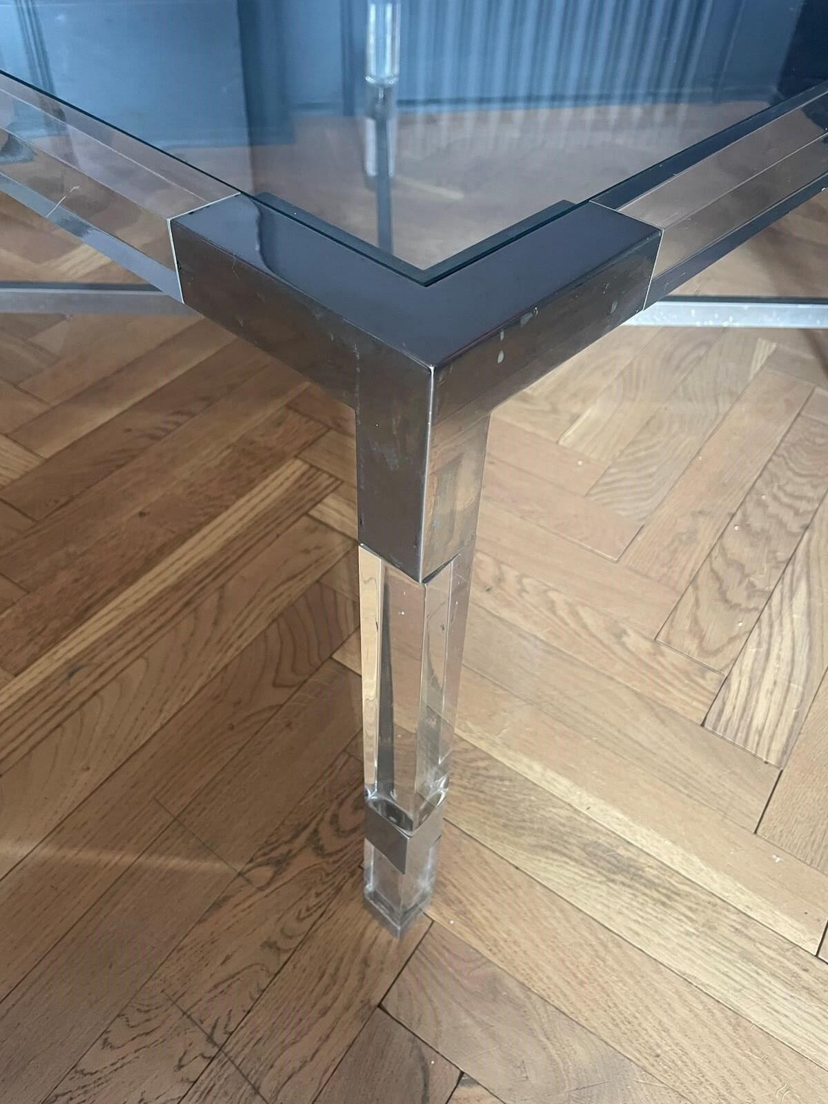 1 Of 2 Chrome & Lucite Coffee Tables photo vintage