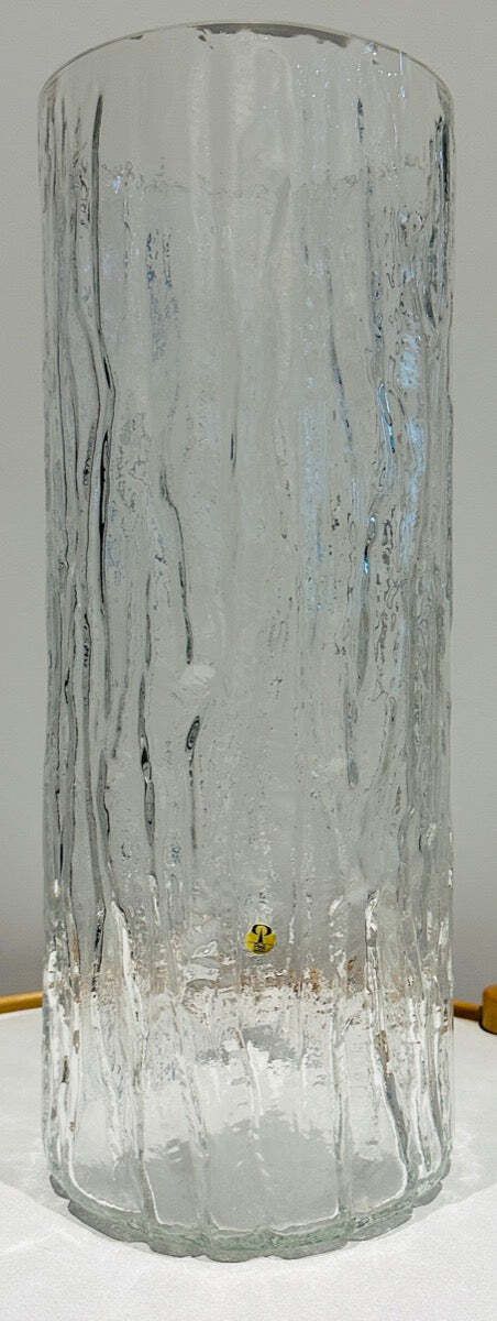 Large 1970s German Peill & Putzler "Bark Or Iced" Clear Glass Cylindrical Vase photo furniture