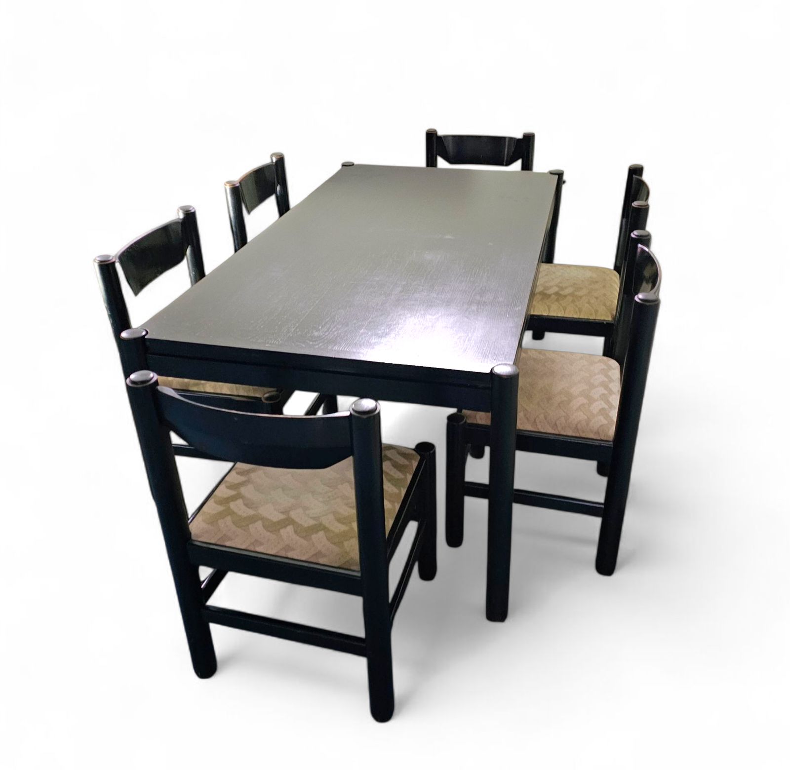 Rare Dining Set / Vico Magistretti / Italy / 1970s / Solid Black Painted Wood / 6 X Chair / Matching Table photo 1916.0