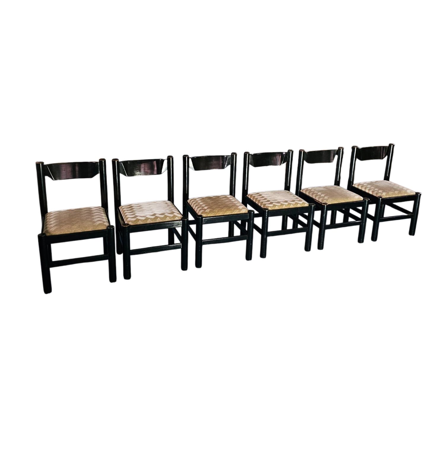 photo furniture Rare Dining Set / Vico Magistretti / Italy / 1970s / Solid Black Painted Wood / 6 X Chair / Matching Table