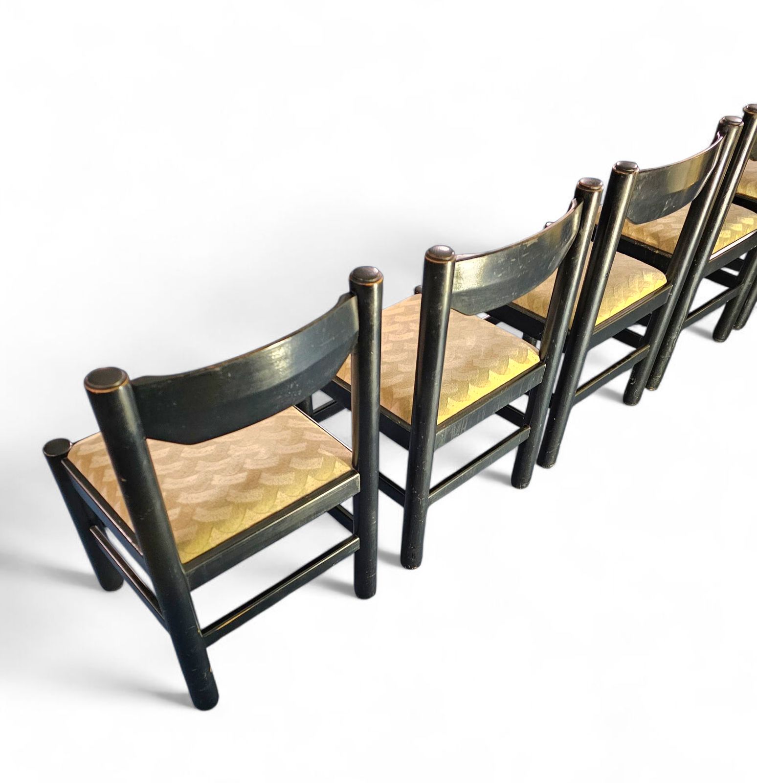 photo buy Rare Dining Set / Vico Magistretti / Italy / 1970s / Solid Black Painted Wood / 6 X Chair / Matching Table