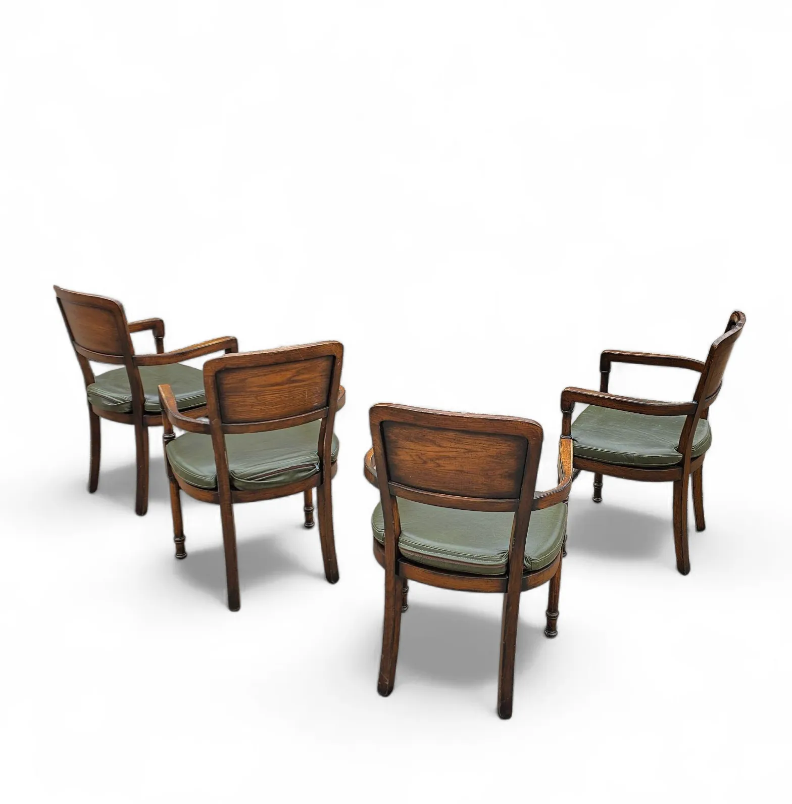 4 X Rac Royal English Dining Chairs / Green Leather Cushions photo 1277.0
