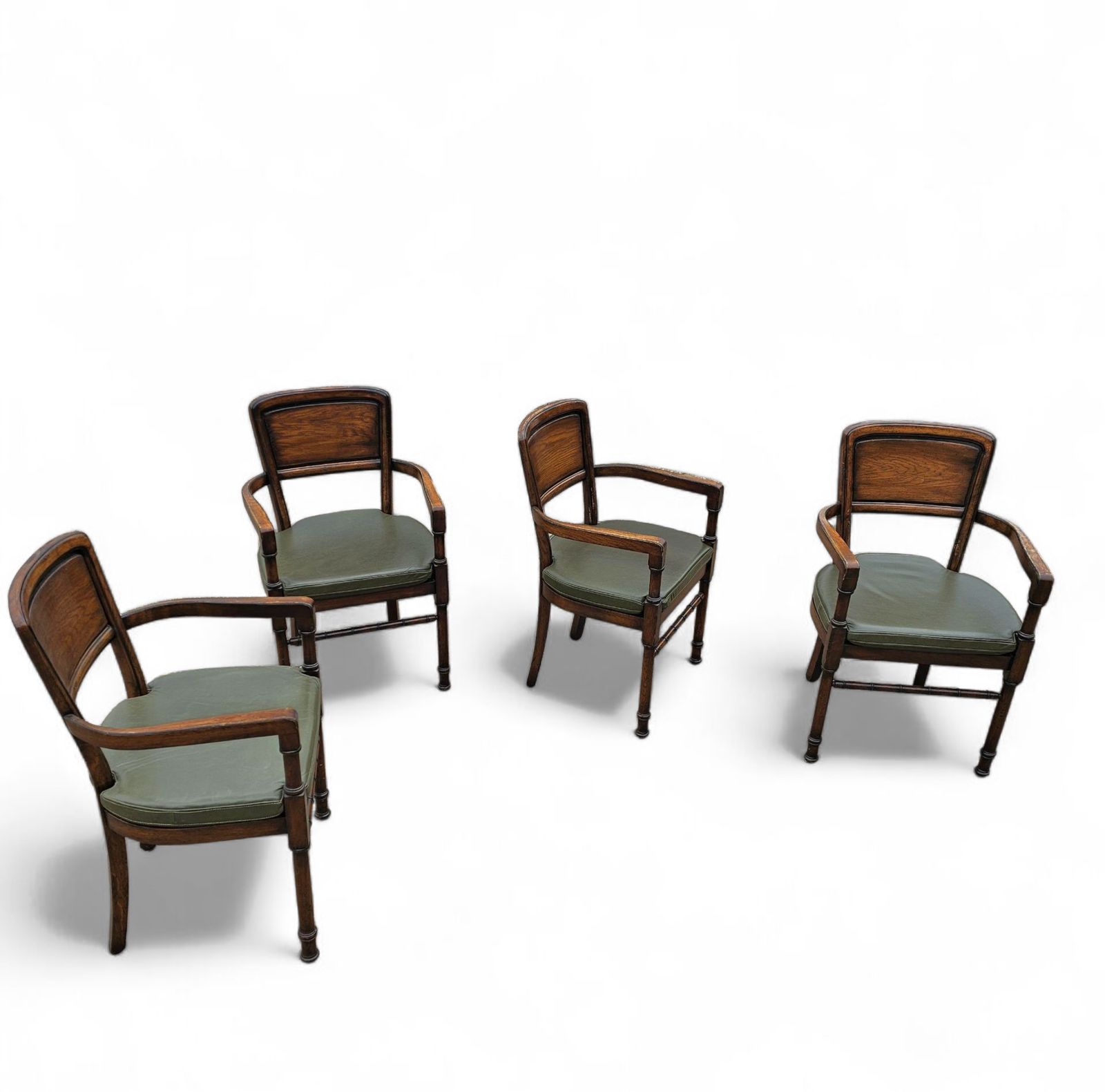 4 X Rac Royal English Dining Chairs / Green Leather Cushions photo buy