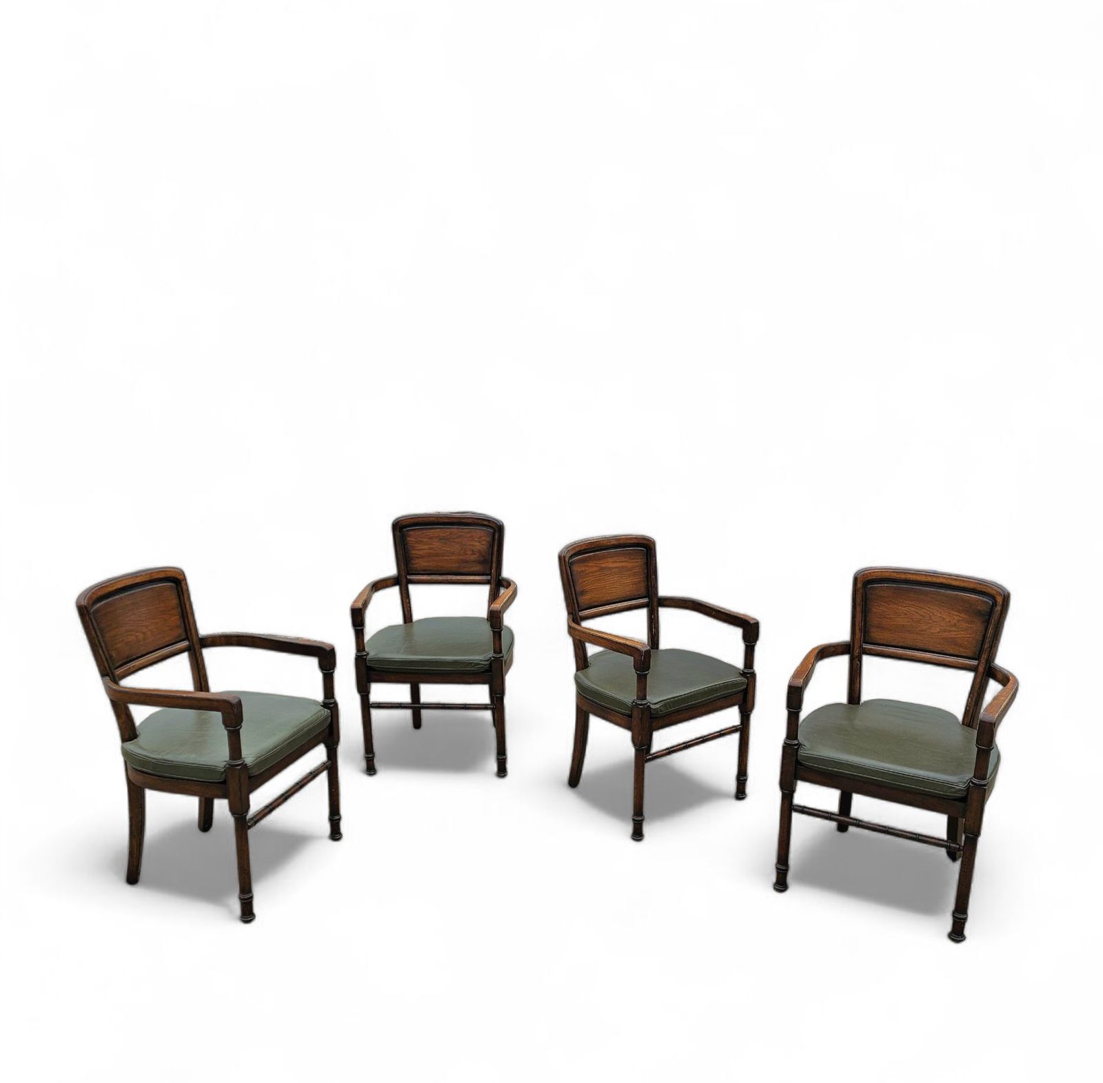 1277.0 4 X Rac Royal English Dining Chairs / Green Leather Cushions photo