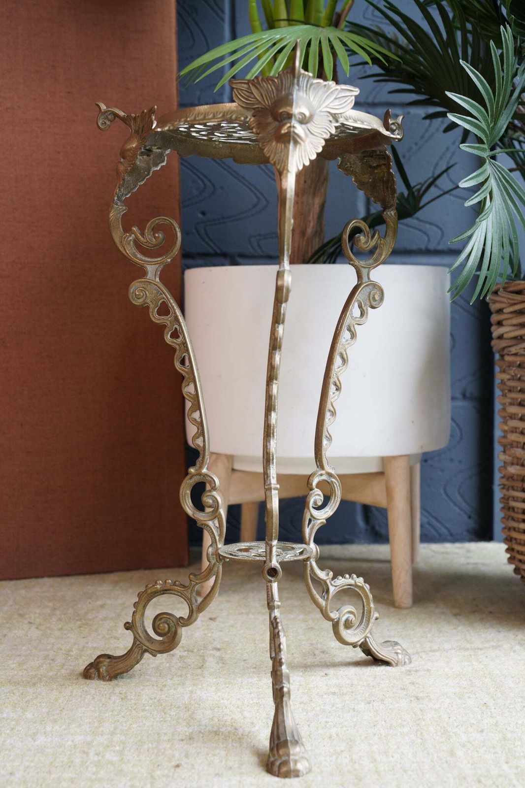 Antique Brass Plant Stand – Ornate Victorian Style Display Stand photo furniture