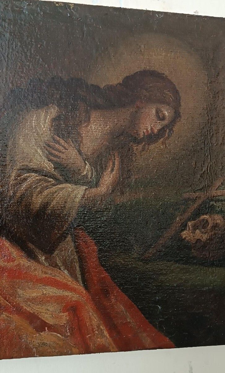 Old Oil On Paper Transferred To Canvas Representing Madeleine Italian School Of The 18th Century photo 626.0