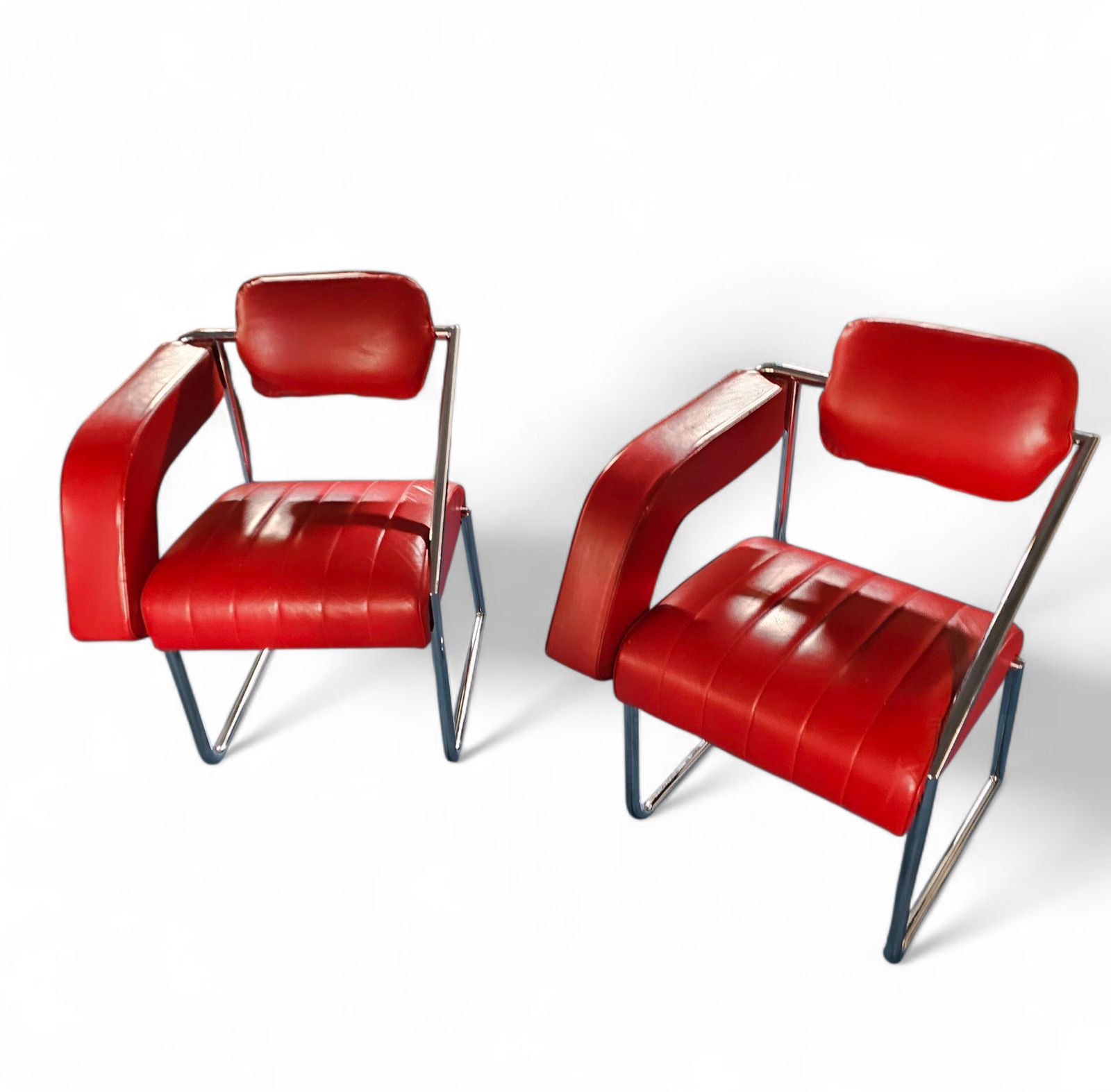 2 X Non Conformist Chair / Eileen Gray By Alivar / Red Leather / Marked Beneath The Seat