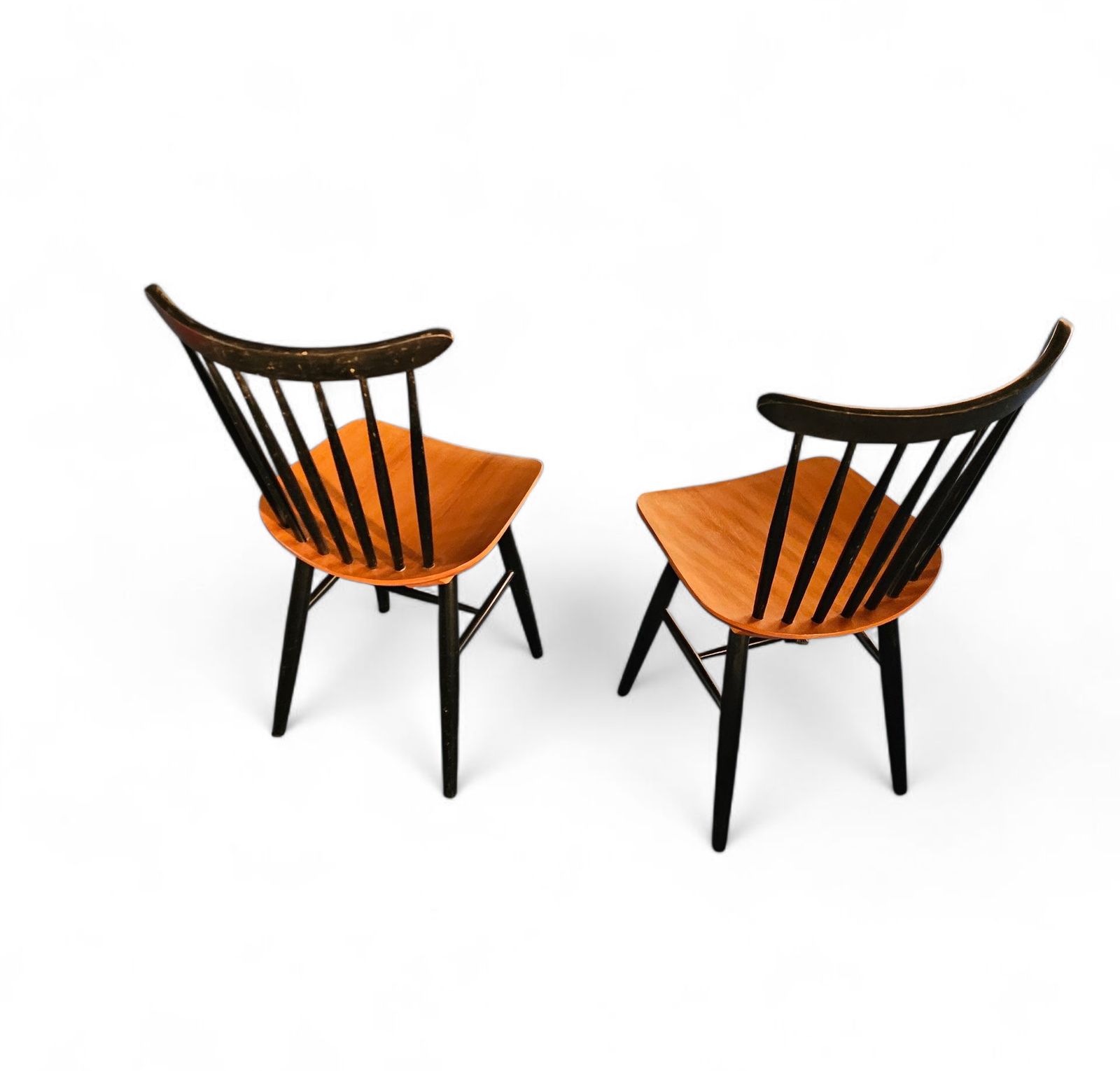 photo for sale Set Of 2 Spindle Back Dining Chairs / Curved Seating / Teak Wood Seat / 1960s / Pastoe Holland / 1970s