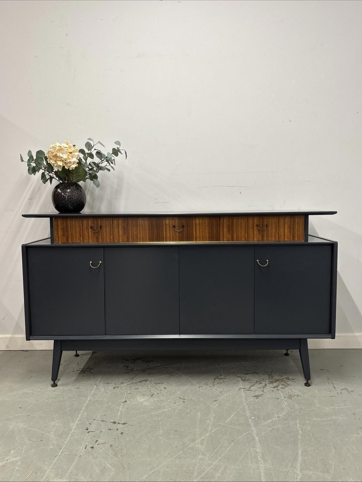 G Plan Librenza Sideboard: Refinished Tola & Black Mcm Cabinet photo furniture
