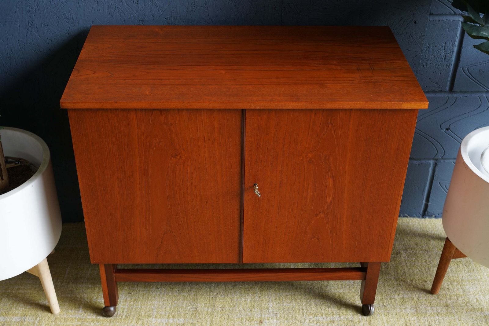 Mid Century Teak Drinks Cabinet On Castors photo furniture