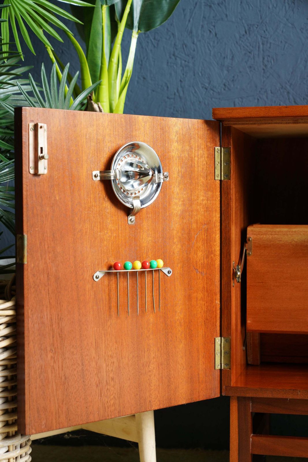 Mid Century Teak Drinks Cabinet On Castors photo Furniture