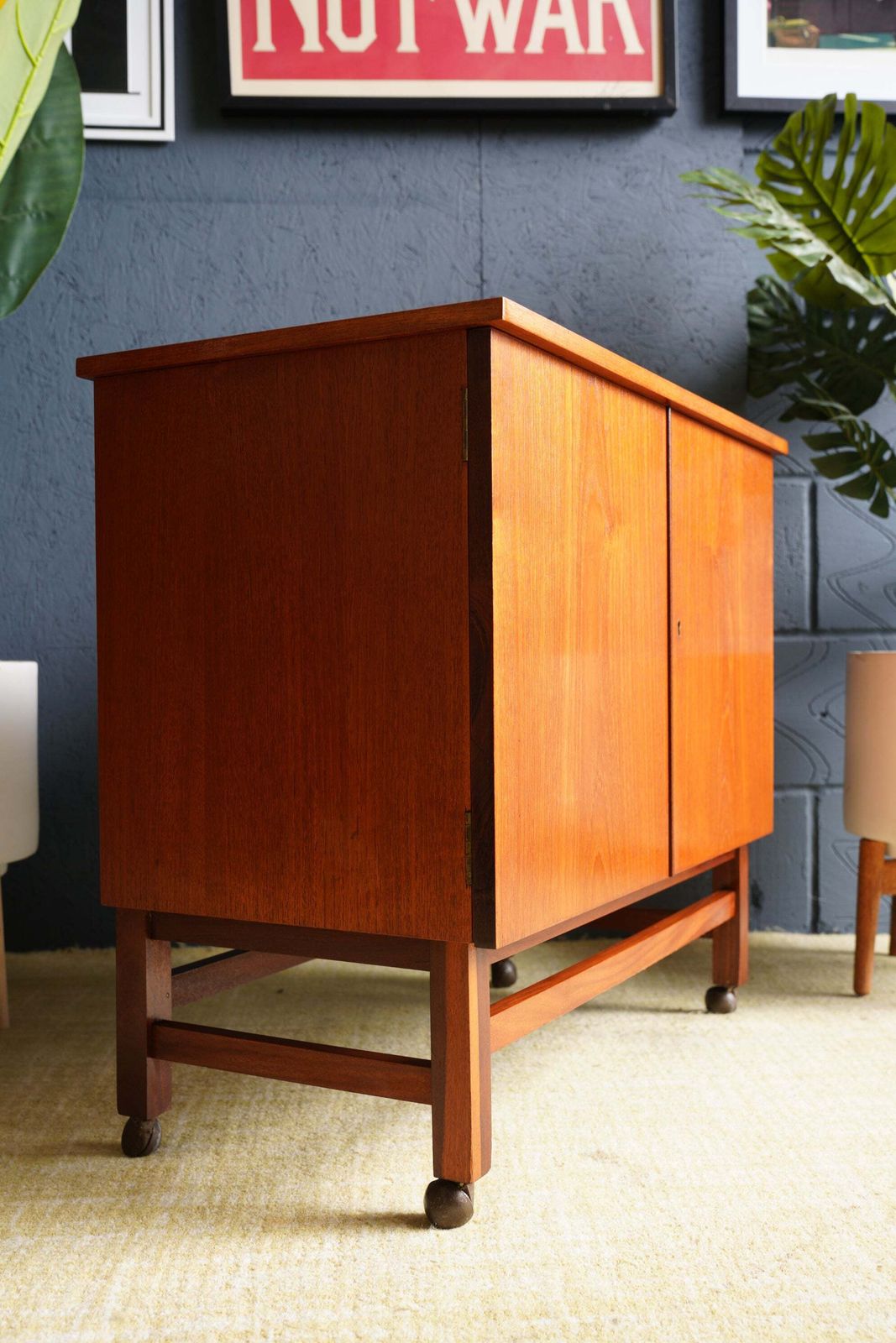 photo for sale Mid Century Teak Drinks Cabinet On Castors