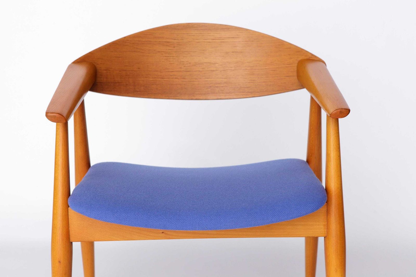 photo furniture Vintage Armchair, 1960s German Design – Beech & Teak, Blue Upholstery, Mid Century Modern Chair, Newly Restored