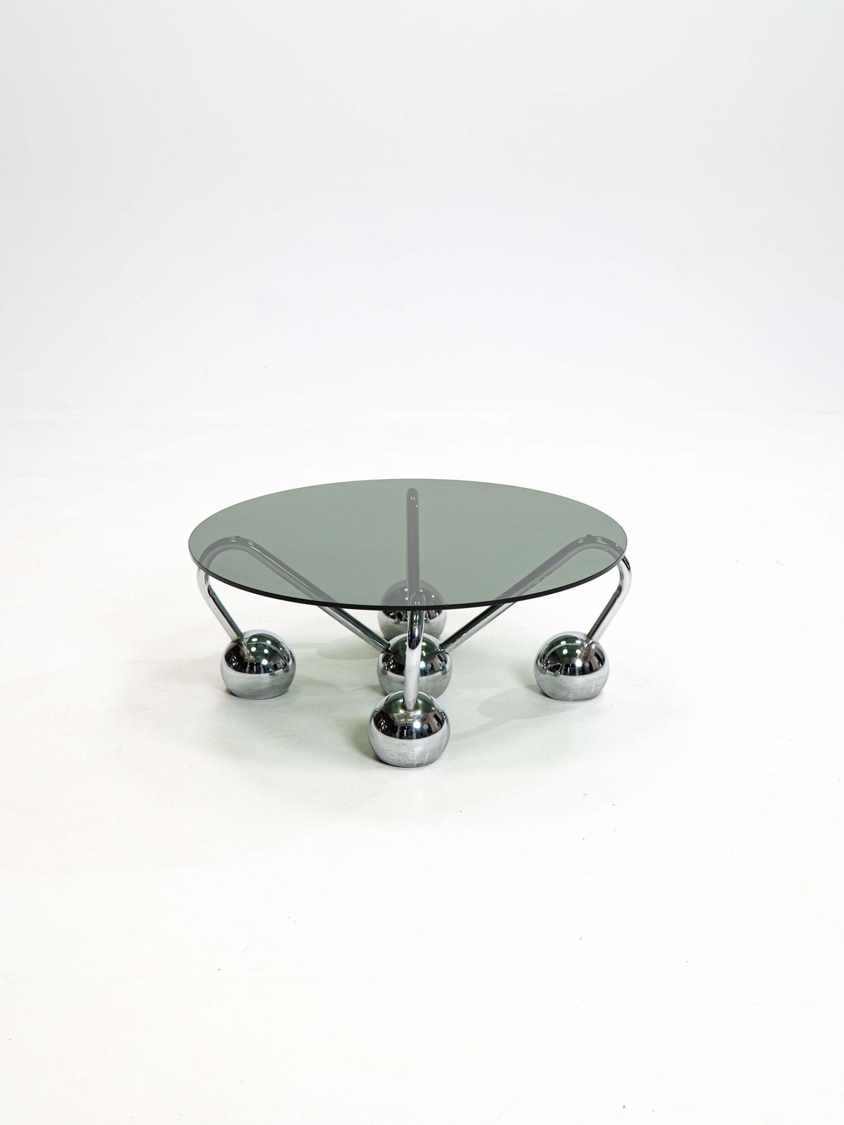 Sputnik Coffee Table In Chromed Metal And Smoked Glass,1970s,Italy photo for sale